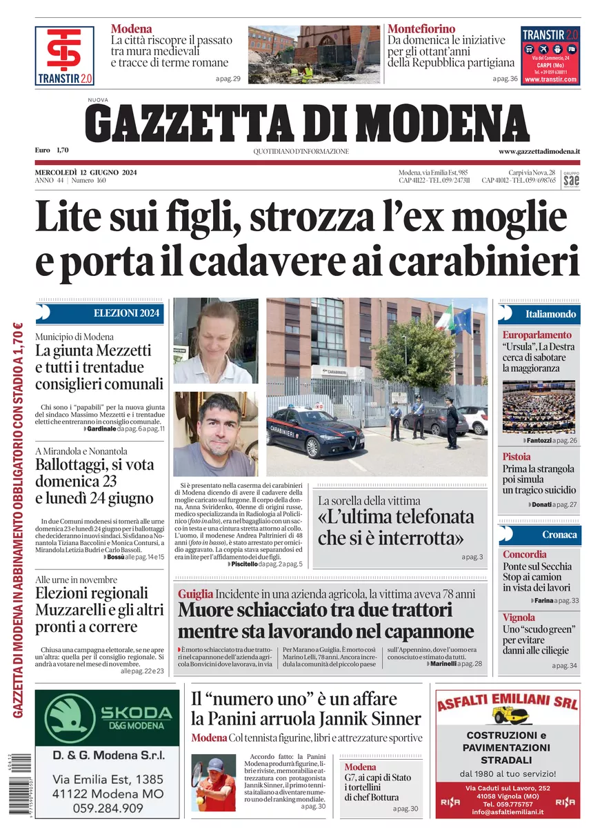 Prima-pagina-gazzetta di modena-oggi-edizione-del-2024-06-12